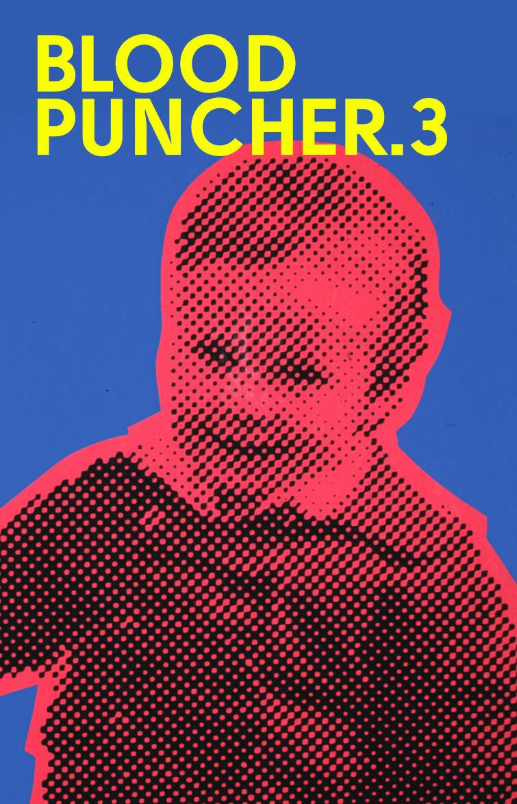 Cover of Blood Puncher 3. A red halftone toddler on a blue background